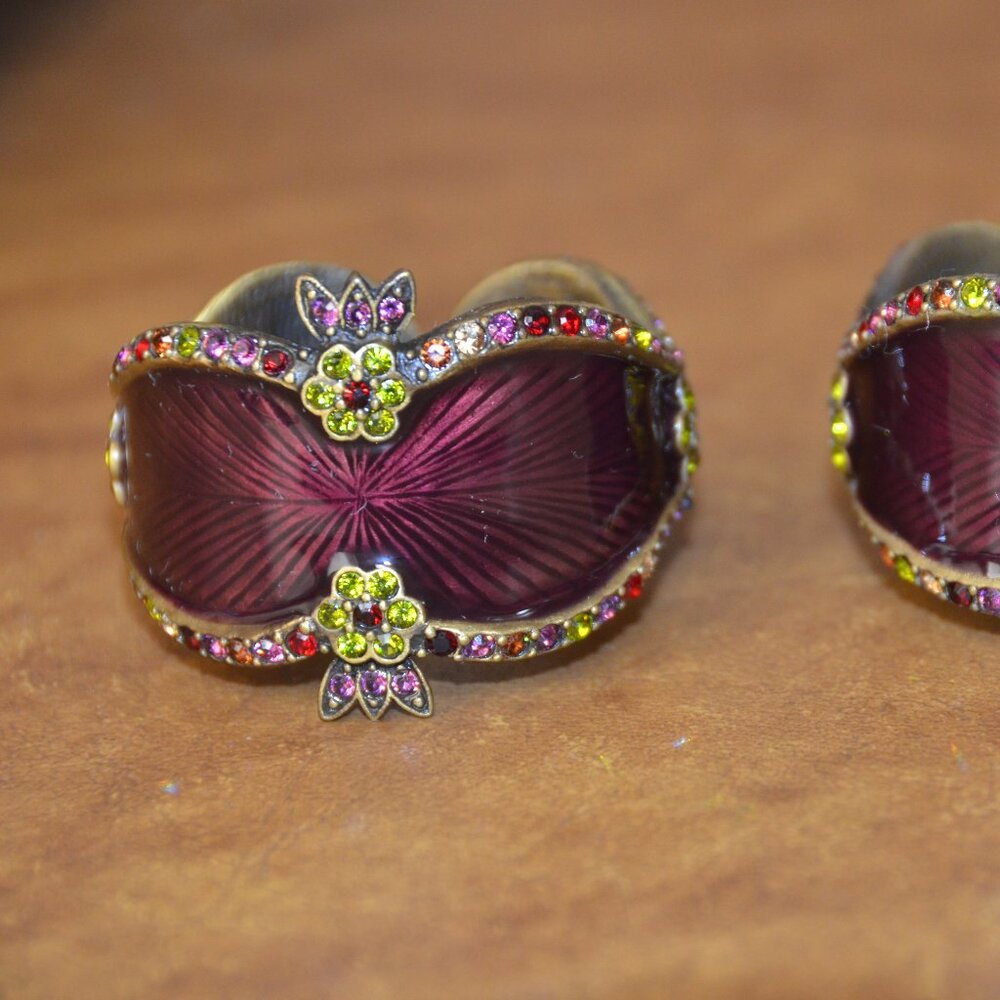 PR JAY STRONGWATER ROYAL PURPLE TIARA FLORAL CRYSTAL ENAMEL NAPKIN RING